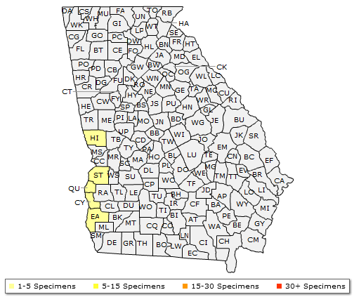The native range of Aesculus parviflora